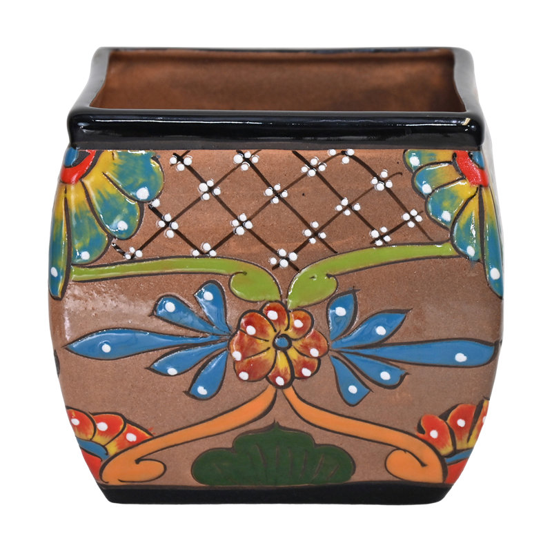 Desert Bloom Hand Painted Square Talavera Planter