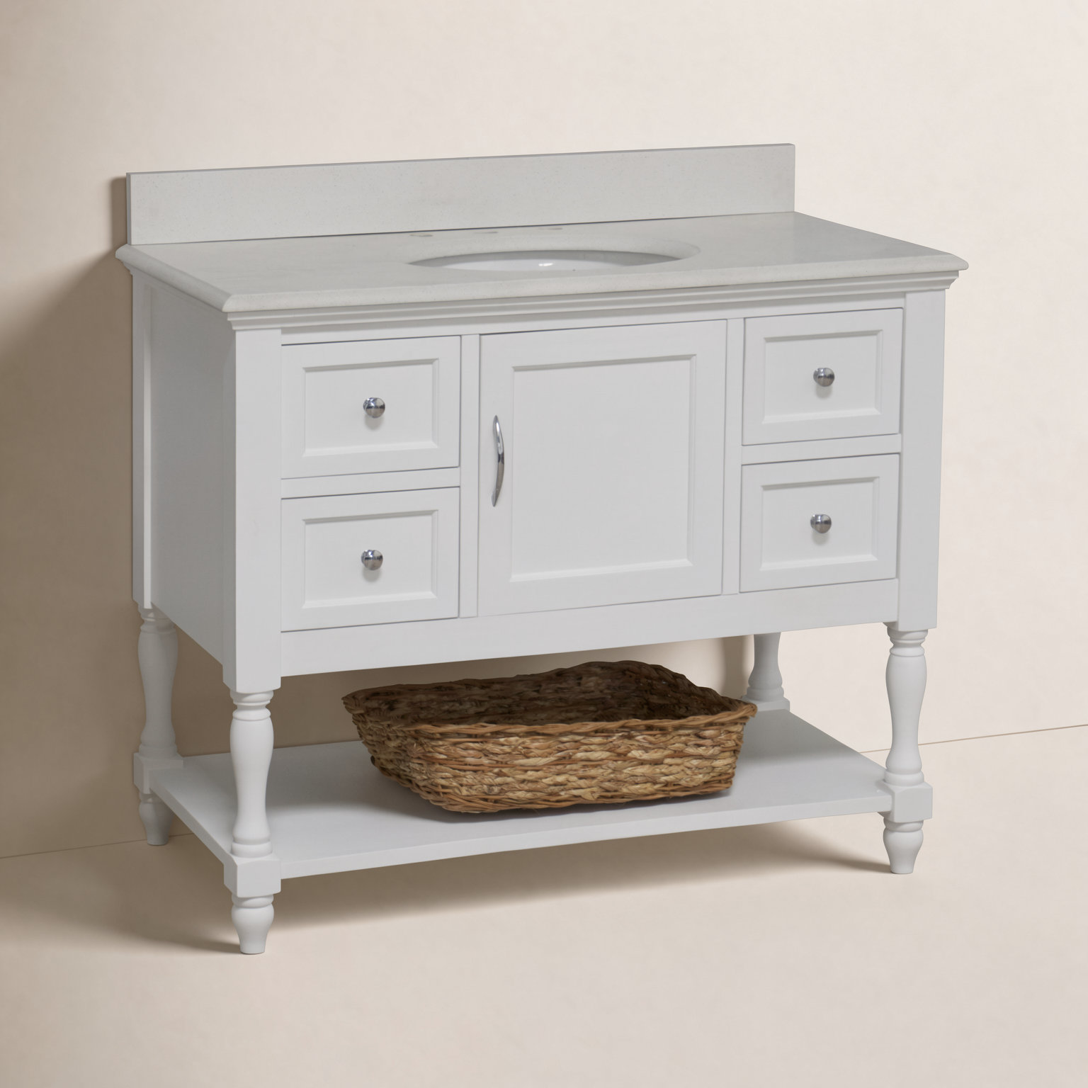 Hampton 42'' Single Bathroom Vanity, White, Quartz