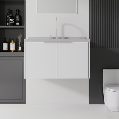 Meuble-lavabo flottant avec lavabo, porte à fermeture en douceur et comptoir en marbre de culture durable pour espaces modernes