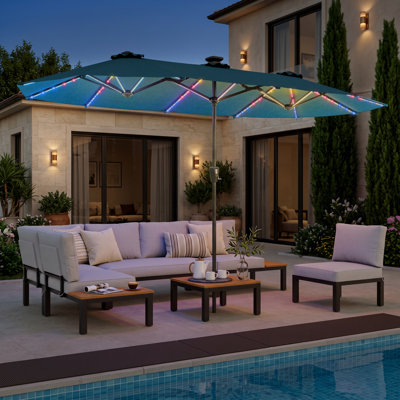 Jacobo 156'' x 78''Rectangular Lighted Market Umbrella with  16 Color Changing Light