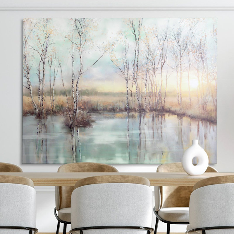     Impression sur toile, "Calm Reflections" par Studio Arts Meadow Birch Trees, Toile tendue, H 30 po x l 40 po, Sans cadre