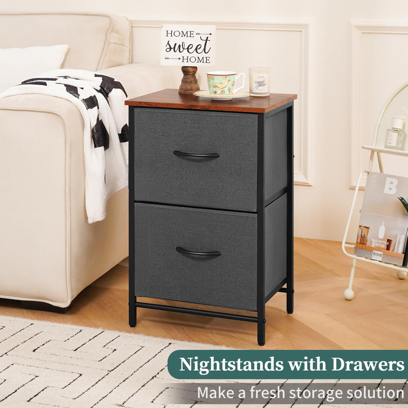 Fabric Nightstand Set of 2, Grey