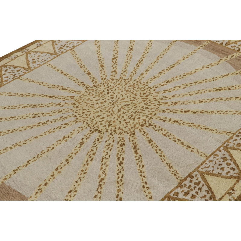 Art Deco Hand Knotted Wool Geometric Area Rug, Rectangle 5' x 8'