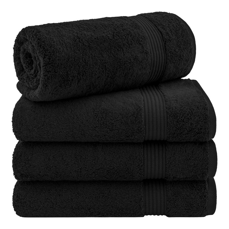 100% Cotton Turkish  4 Piece Bath Towel Set, Soft and Absorbent Bathroom Towels, Black