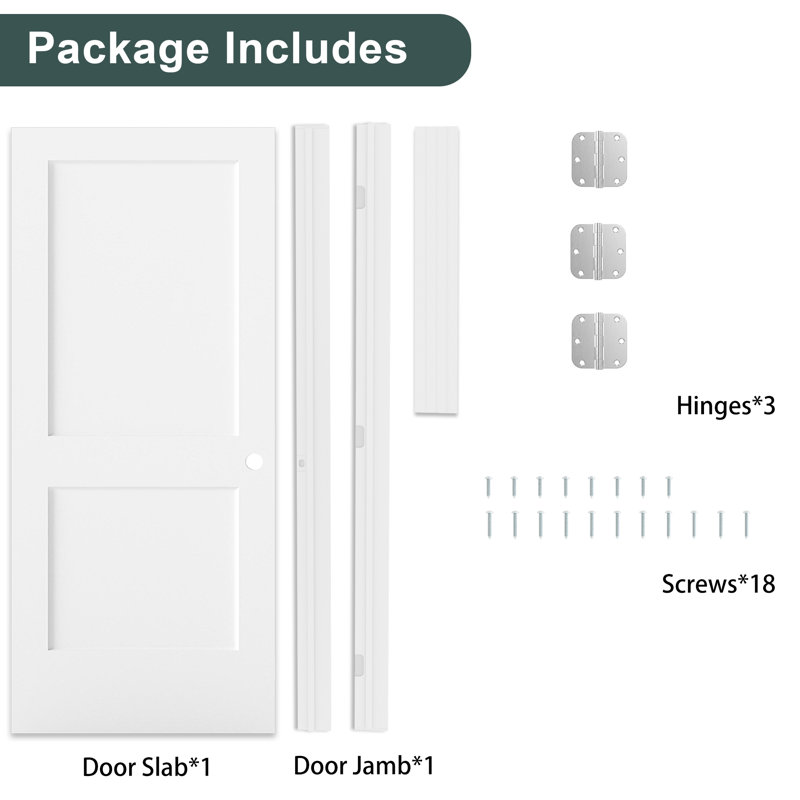 Porte intérieure pré-suspendue à droite 36 po x 80 po avec ensemble de poignées démontables et charnières en nickel satiné, porte intérieure à 2 panneaux creux avec alésage et charnière pour la salle de bain, le garde-manger, la porte intérieure de la buanderie