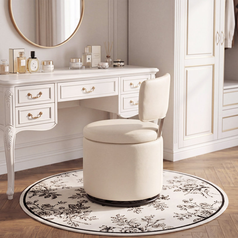  Tabouret de coiffeuse pivotant avec rangement H 30,5 po Fauteuil de maquillage en cuir végétalien, Beige