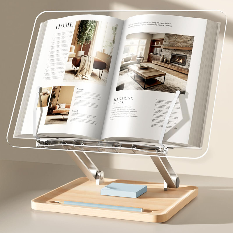 Adjustable Acrylic Book Stand for Reading with Pen Slot