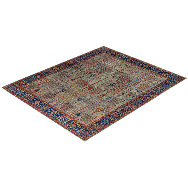 Tapis noué à la main de conception unique Serapi - brun, 8 pi 0 po x 9 pi 9 po