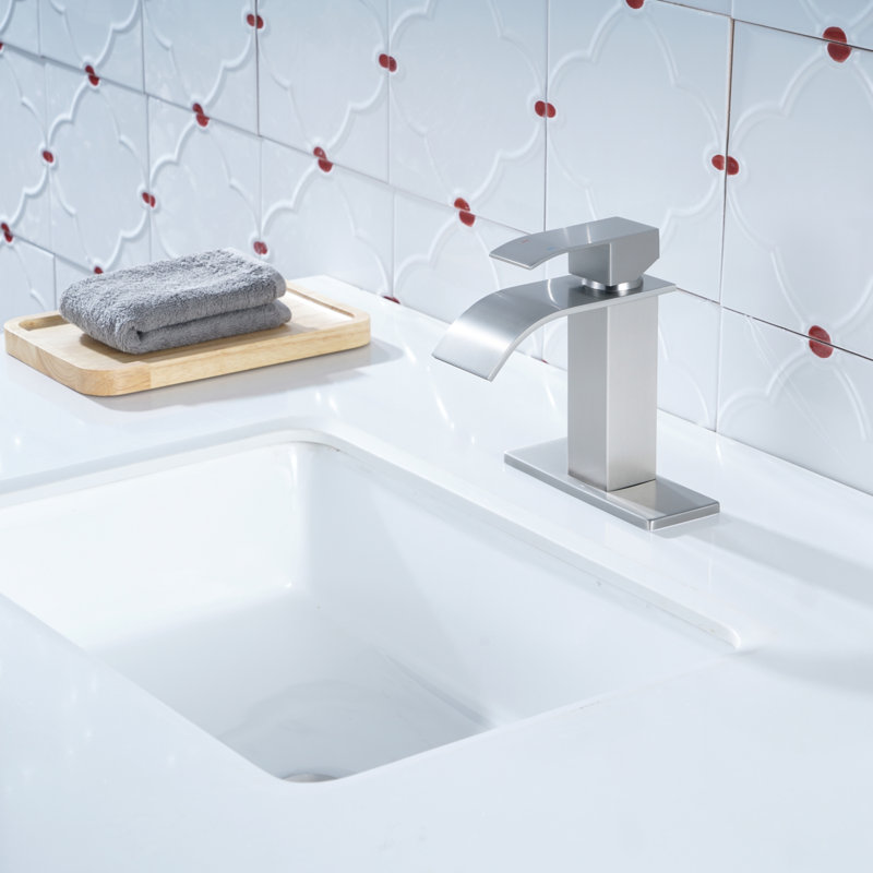 Centerset Single-handle Bathroom Faucet with Drain Assembly, Brushed Nickel