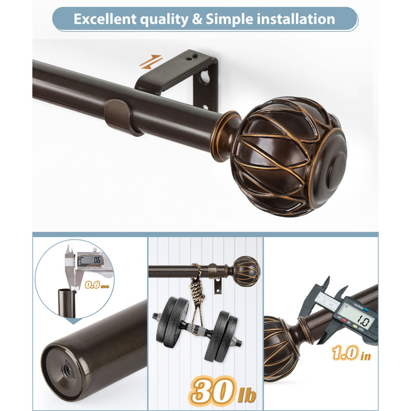 Beiba Adjustable Single Curtain Rod, Bronze, 71” – 143”