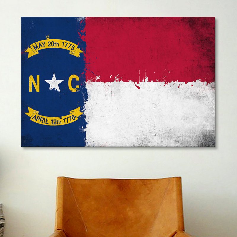 Drapeau de la Caroline du Nord, impression grunge sur toile, H 8 po x l 12 po x P 0,75 po, Toile tendue, Pas de tapis
