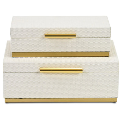 Tamsin Weave Pattern Rectangle Box Set With Gold Hardware