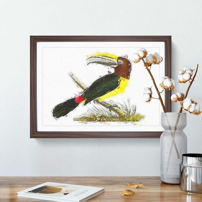 Green Toucan by George Shaw - Picture Frame Painting Print, Walnut Framed, 27cm H x 36cm W x 2cm D