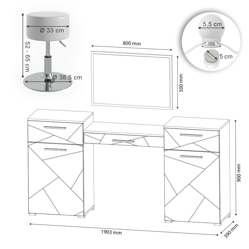 Biftu Dressing Table with Mirror
