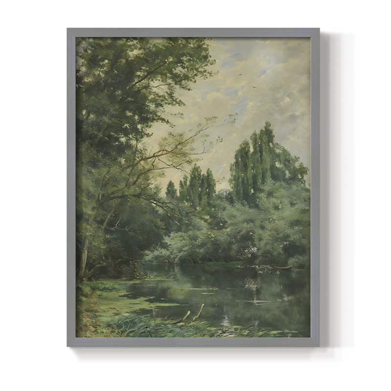 «Vintage Landscape», reproduction encadrée CXCIX - bois massif, H 15 po x l 12 po, Gris