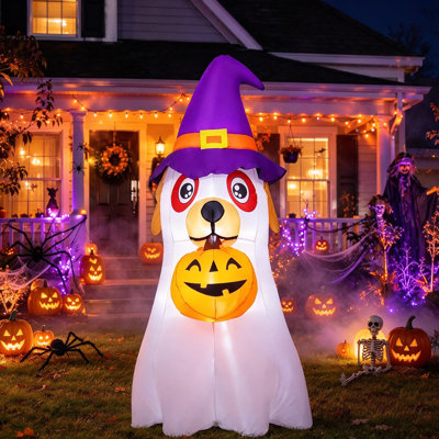 6.2 Ft Tall Halloween Inflatable Ghost Dog Decoration - Holding Pumpkin, Built-In LED Light, Ideal For Outdoor Yard, Garden, Lawn And Patio Holiday Party Decor