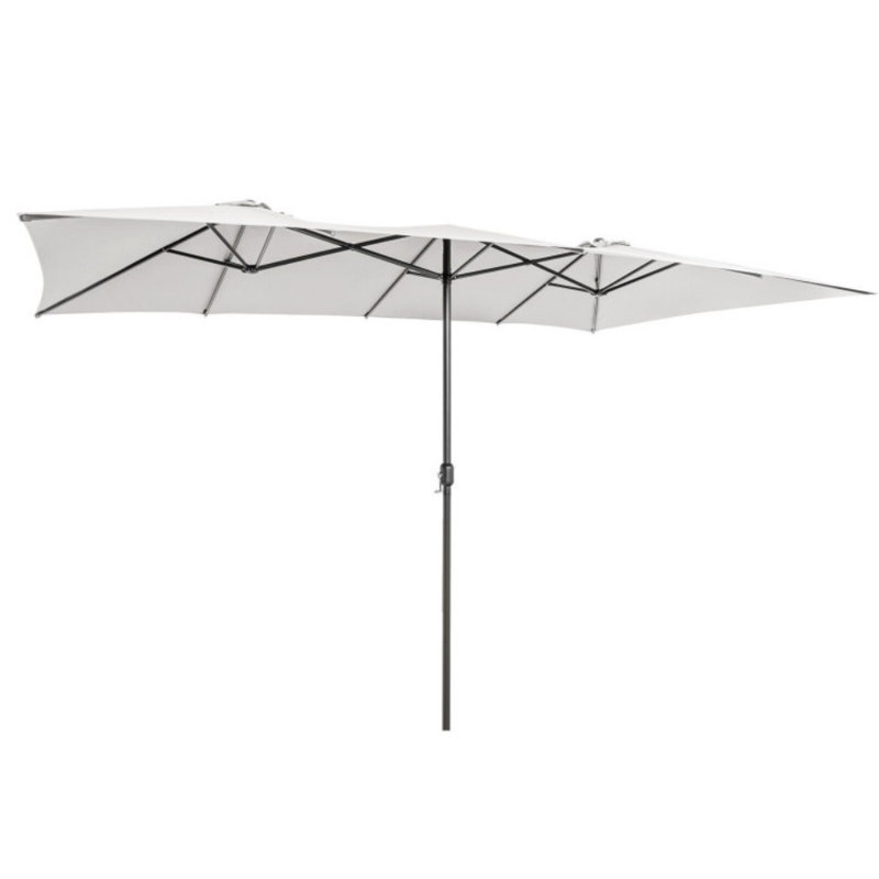 Parasol de patio de 15 pieds avec poignée à manivelle et dessus ventilé, Beige