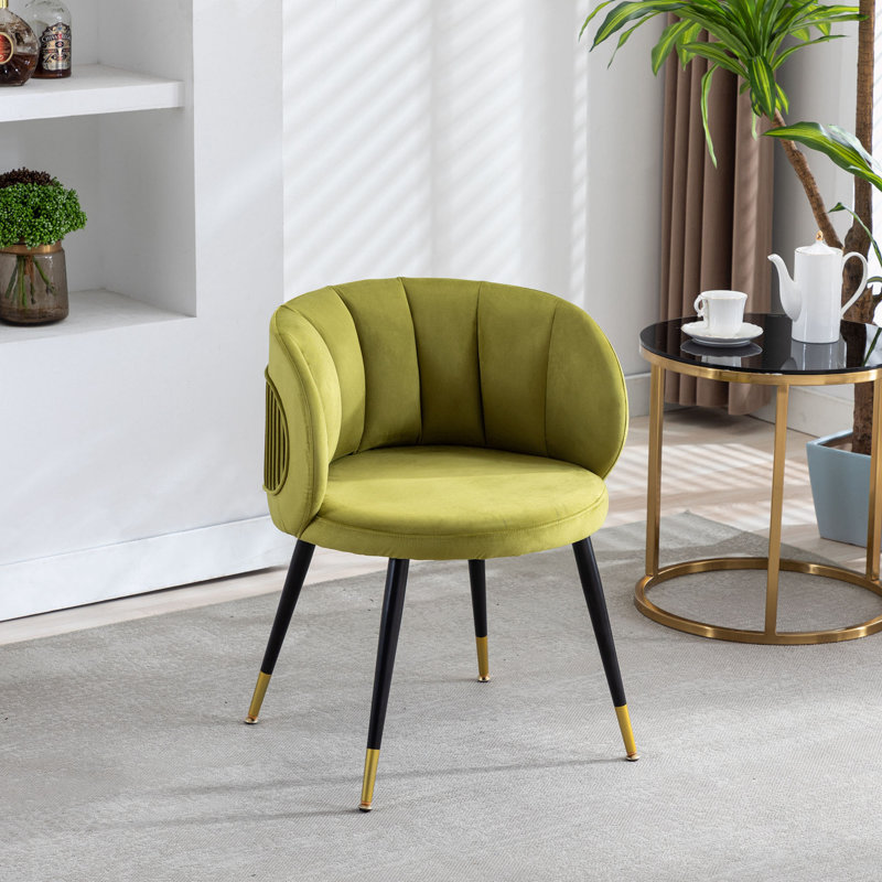 Fauteuil demi-tonneau en velours 22,04 po Taniece, Velours vert olive