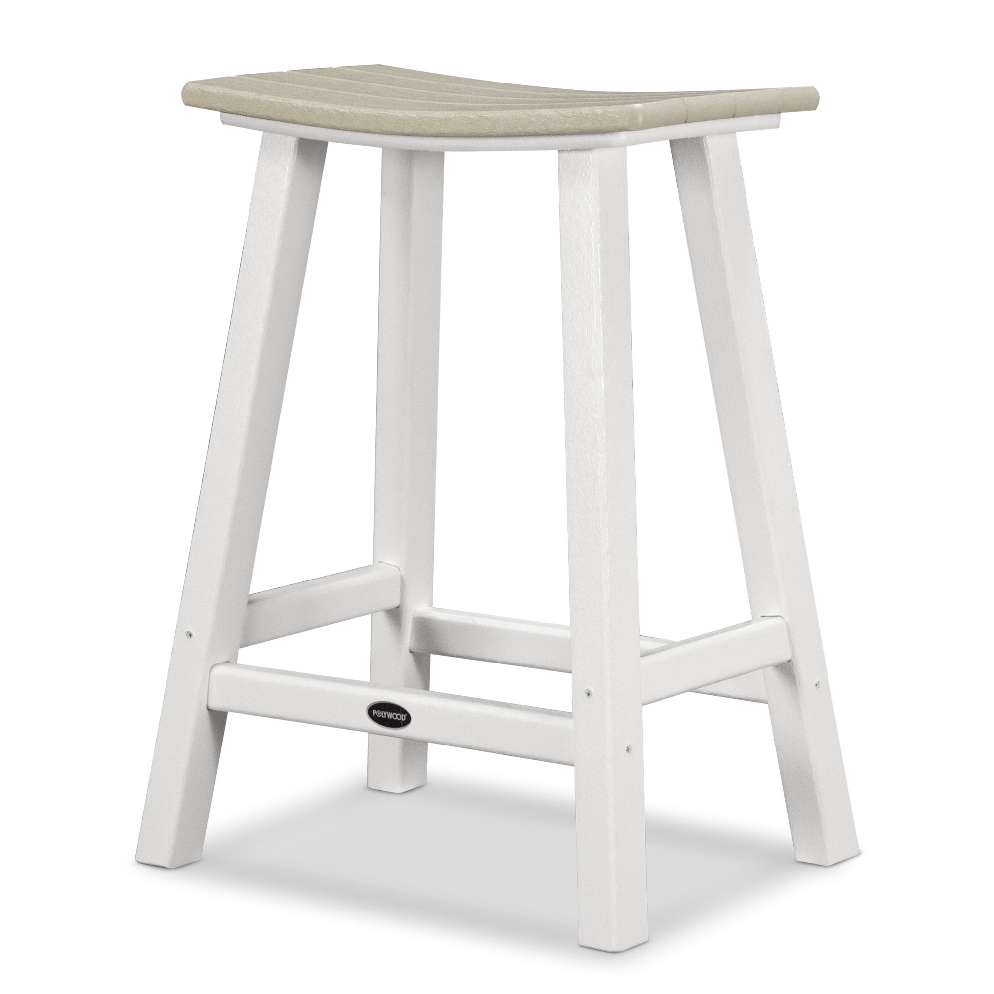 POLYWOOD Contempo 24" Saddle Counter Stool, White, Sand