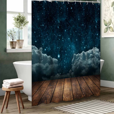 Blue Waterproof Shower Curtain, Shower Curtains for Bathroom with 12 Hooks