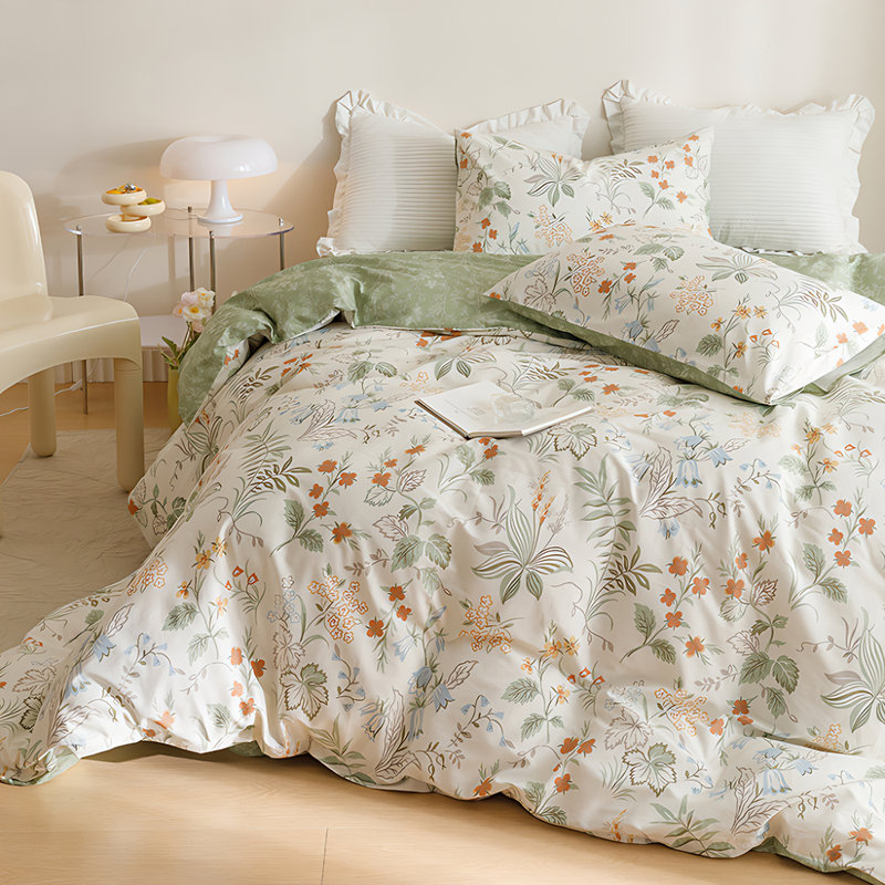 Nayoroom Spring Summer Garden Style Chic Botanical Flower Pattern Floral White and Green Leaves Reversible Duvet Cover