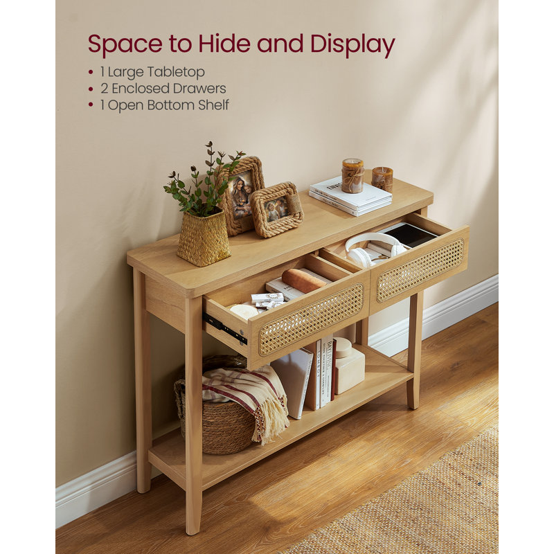 Console Table, Narrow Sofa Table, Entry Table With 2 Drawers, Boho Entryway Table, Behind Couch Table With Open Storage Shelf, Rounded Corners, For Living Room