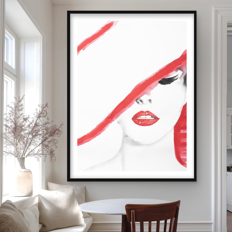 «Woman with a Summer Hat» - reproduction mat encadrée pour la décoration intérieure, H 48 po x l 36 po, Noir