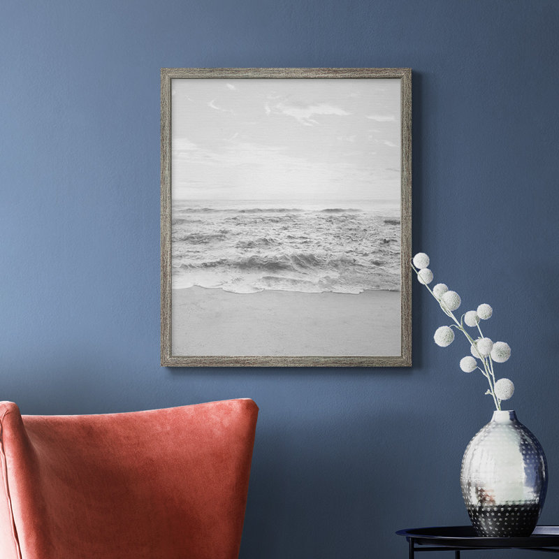 Toile encadrée de qualité supérieure «Gentle Tides I» - prête à être accrochée, H 20 po x l 16 po, Argent patiné