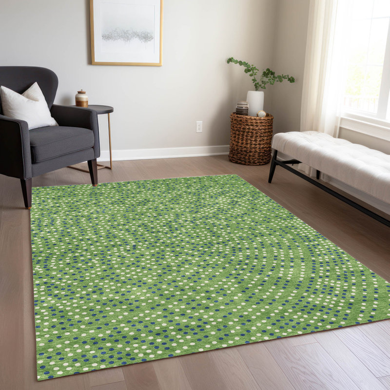 Mirelia Green Washable Indoor-Outdoor Rug - , 10' x 14'