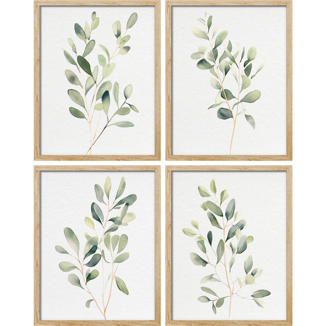" Green Leaf Floral Botanical Plants " 4 - Pieces (Set of 4) SIGNLEADER Frame 