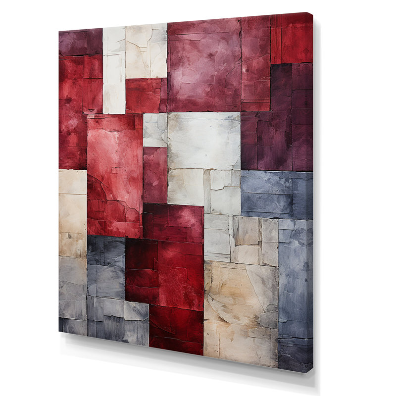 Maroon Mosaics Abstract Shapes - formes abstraites, art mural, H 32 po x l 24 po x P 1 po, Toile tendue
