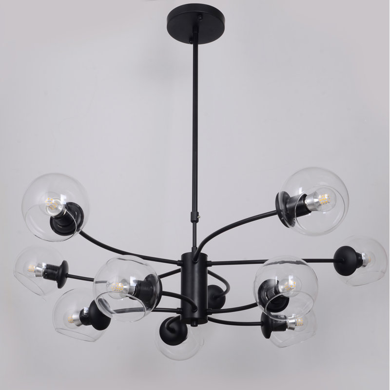 Lustre linéaire moderne 10 lumières spoutnik Preesall, Noir, Transparent