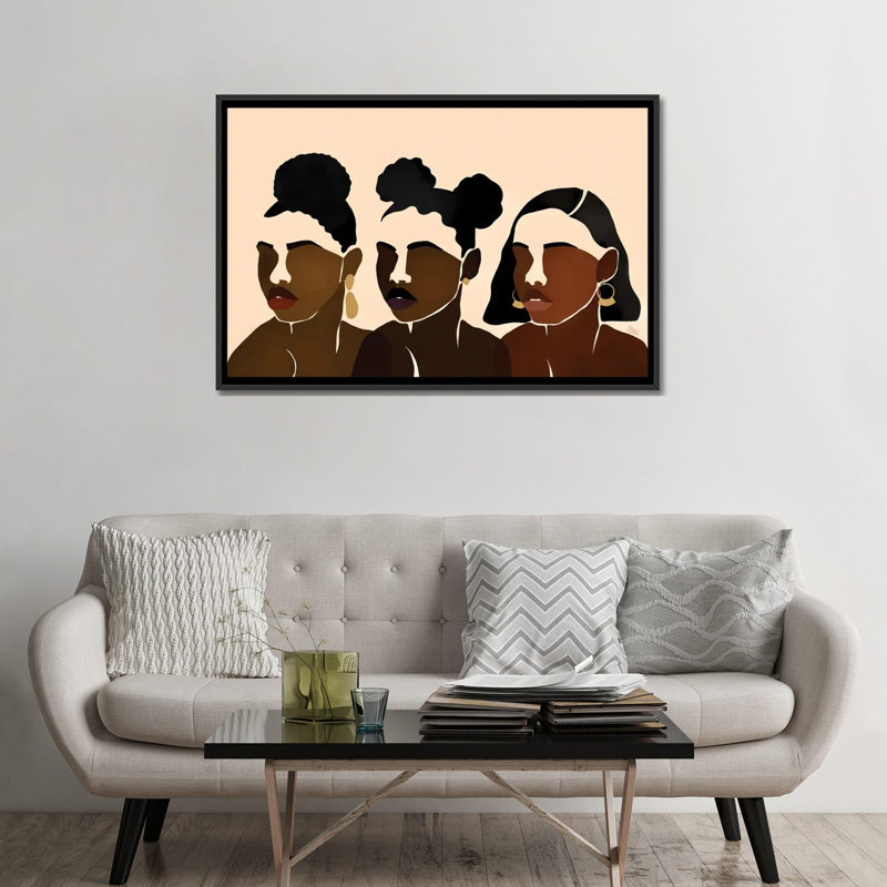 Impression d’art graphique, "sœurs II" par Brie Nicole, Pas de tapis, H 32 po x l 48 po x 1,5 po, Toile avec cadre noir