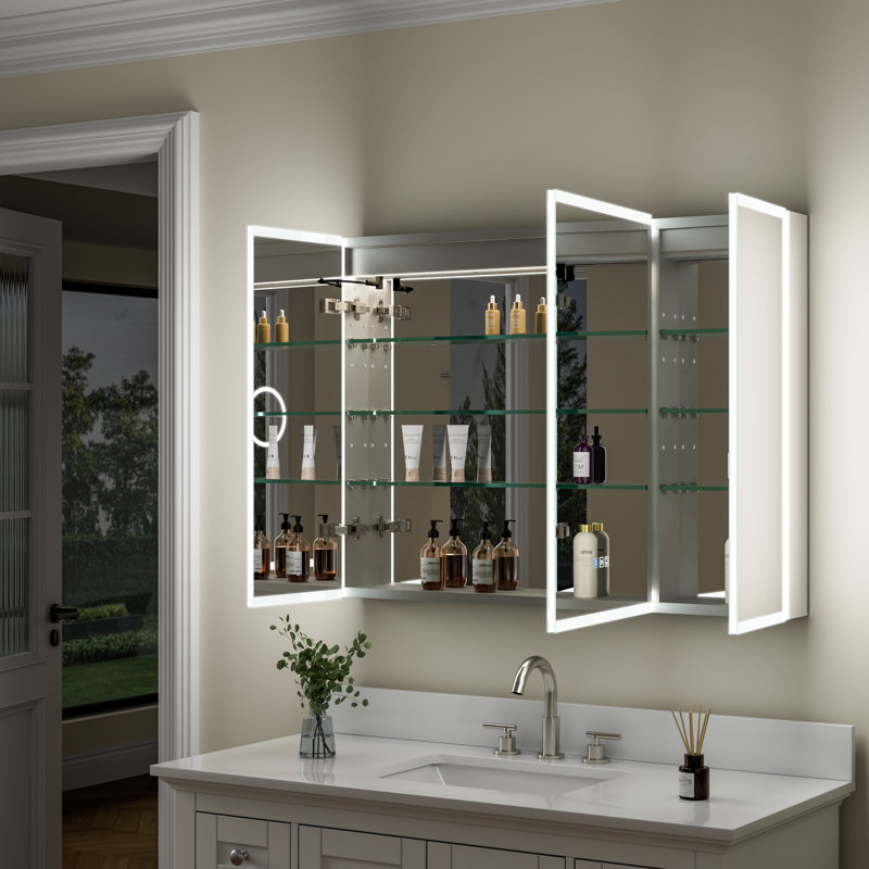 30'' H X 48'' W Recessed or Surface Mount Frameless LED Medicine Cabinet with Adjustable Shelves, 30" H x 40" W x 4.63" D