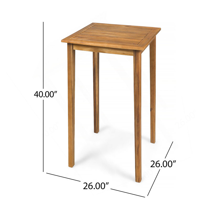 Outdoor Minimalist Acacia Wood Square Bar Table - Teak Finish, Teak
