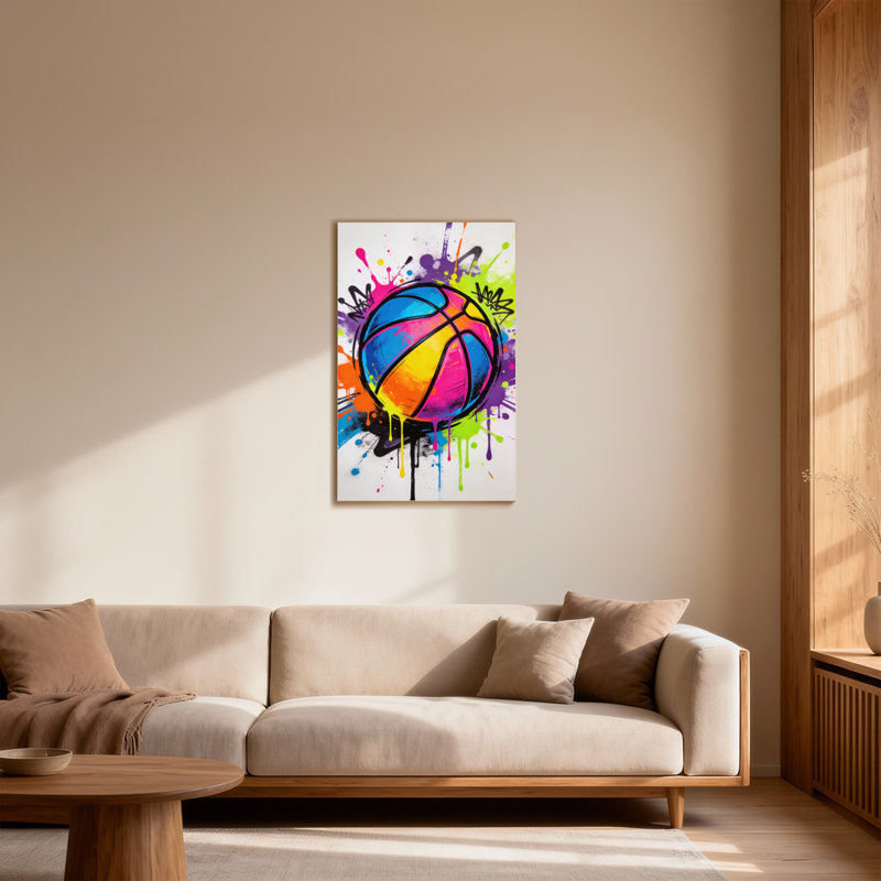 Abstract Colourful Basketball With Paint Splashes And Graffiti, 18" H x 12" W