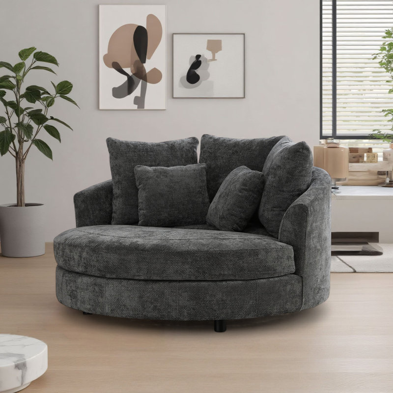Fauteuil demi-tonneau surdimensionné 59,5 po avec roulettes, Gris anthracite