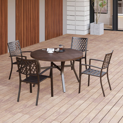 Armisha 4 - Person Stainless Steel Patio Dining Set Umbrella Hole Included Round Table