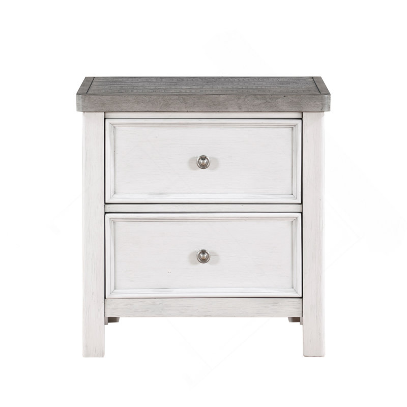 Table de chevet 1 pièce blanche et grise avec 2 tiroirs et meubles en bois au design classique