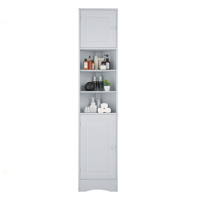 Multi-Functional Corner Cabinet Tall Bathroom Storage Cabinet With Two Doors And Adjustable Shelves, Open Shelf