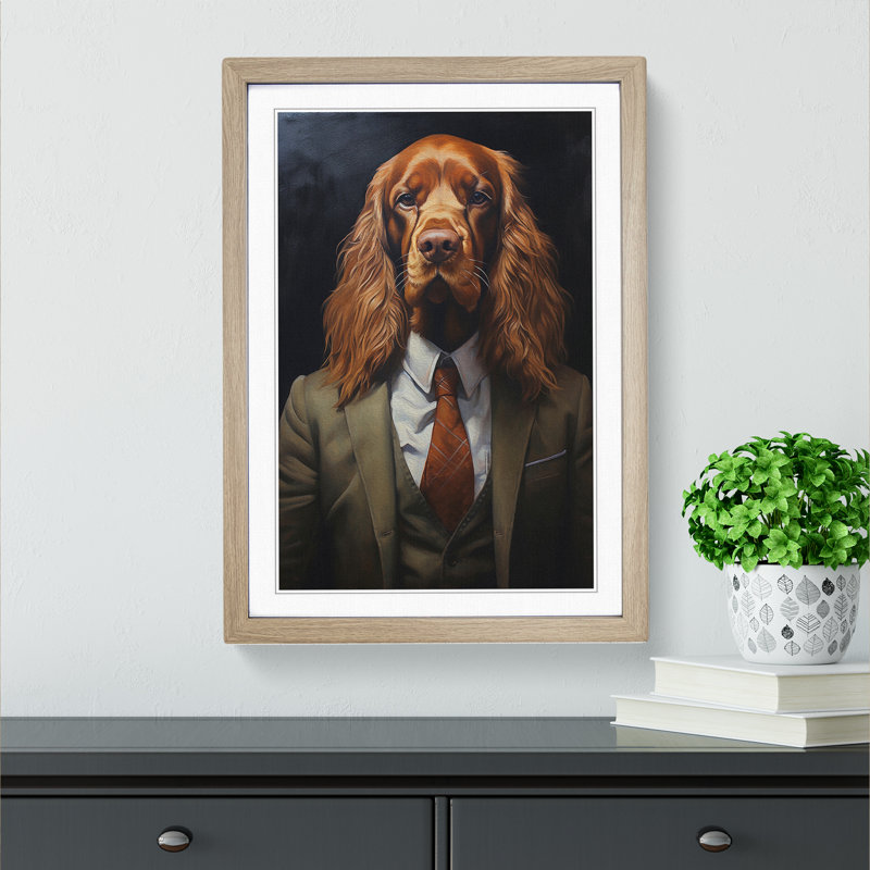 Cocker Spaniel In A Suit No.2 - Single Picture Frame Print on Wood, Oak , 64cm H x 46cm W x 2cm D