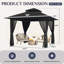 Pavillon de jardin extérieur 10 x 10 - auvent de patio avec moustiquaire, conception à double toit et cadre robuste pour la cour, la terrasse, le jardin ou la pelouse - noir