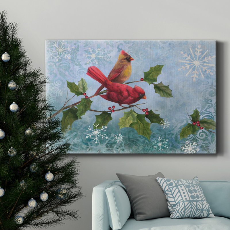 Winter Cardinal Duet I, toile tendue avec châssis de qualité supérieure - prête à être accrochée, H 18 po x l 12 po x P 1 po