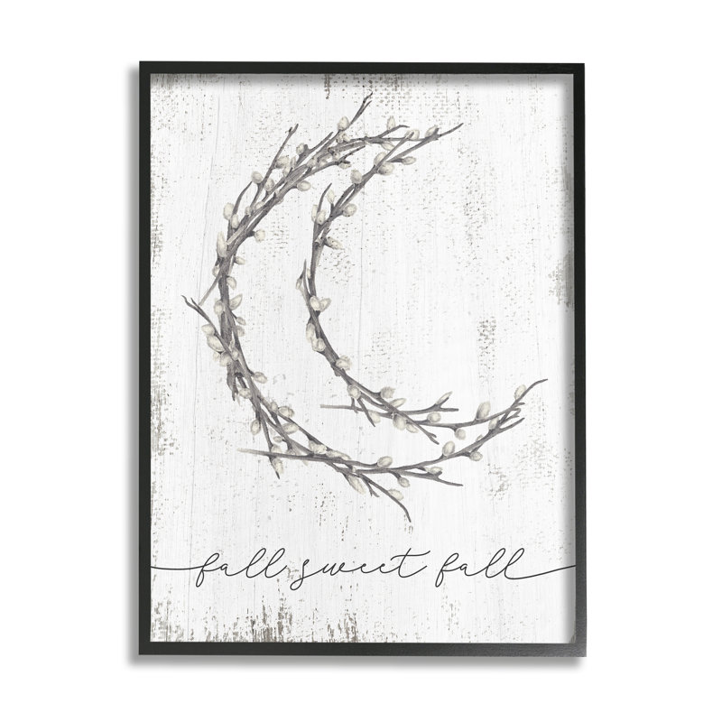 «Fall Sweet Fall Greeting Pussywillow Crescent Moon» par Daphne Polselli - Art textuel, Giclée encadrée noir minuit