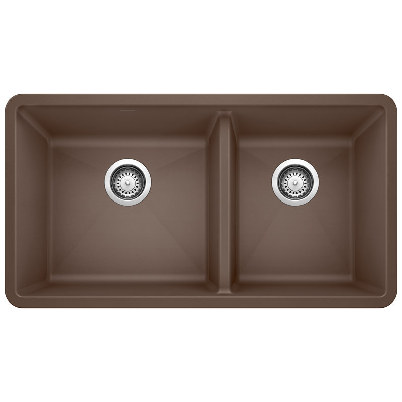 Precis SILGRANIT 33" 60/40 Double Bowl Undermount Kitchen Sink, Café Brown