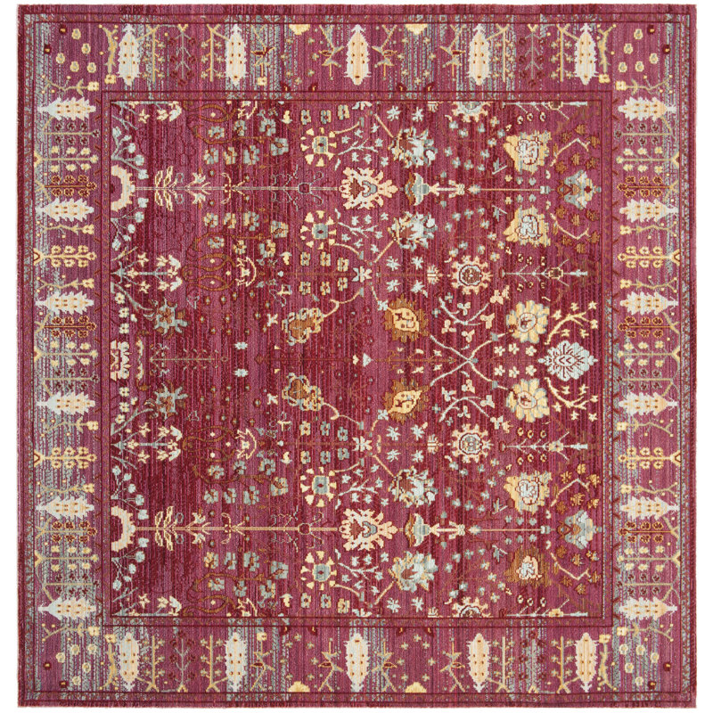 Tapis fuchsia à motif oriental Chantae, Carré 6 pi 7 po