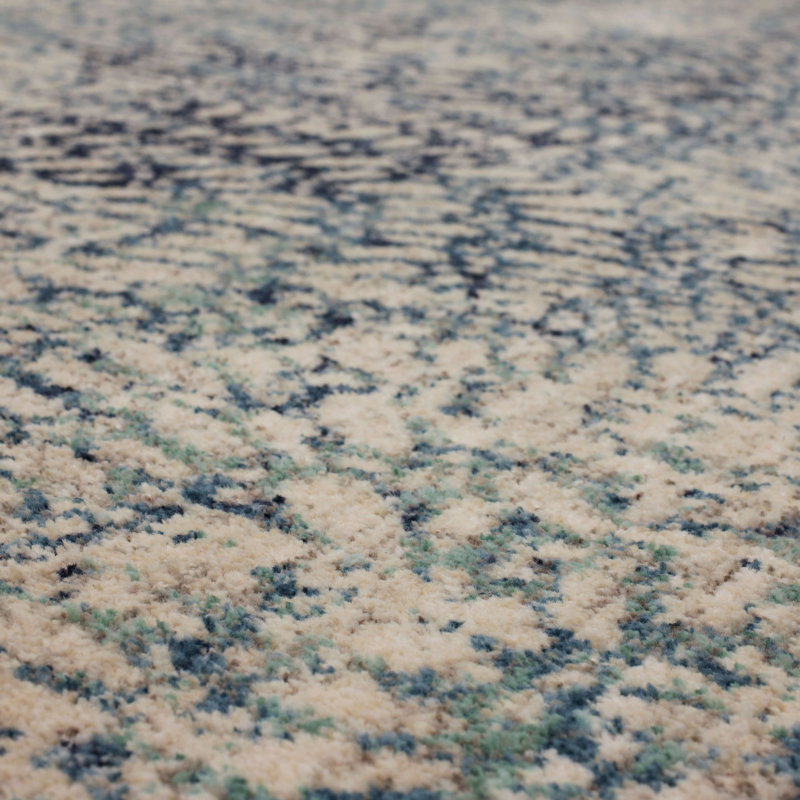 Gray and Blue Floral Synthetic Runner Rug
