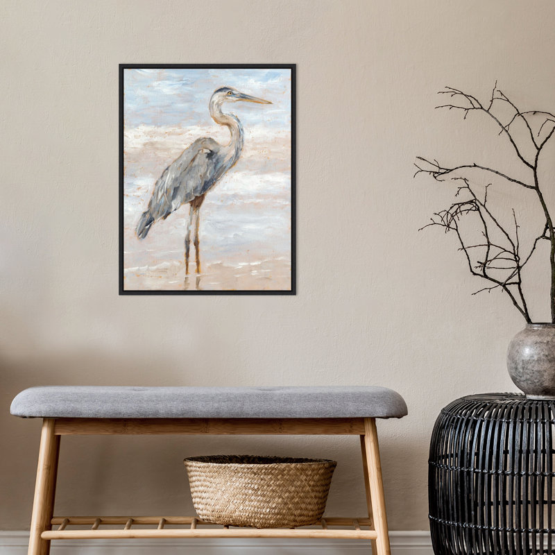 «Beach Heron I» par Ethan Harper - cadre flottant, impression sur toile