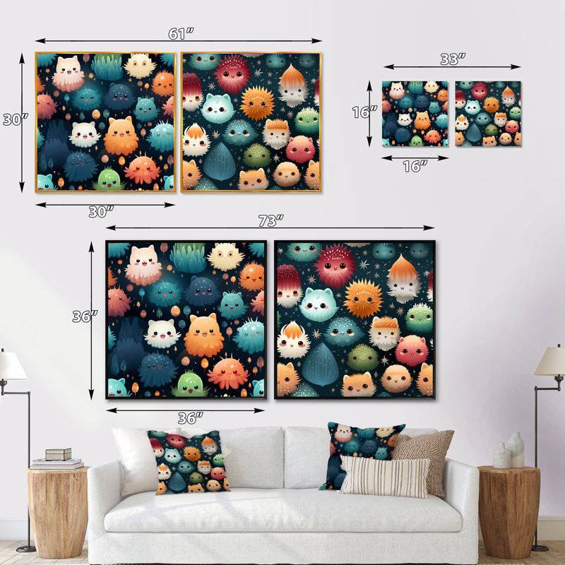 Ensemble de 2 papiers peints Coastal Creatures pour enfants - animaux, Toile tendue, H 30 po x l 61 po