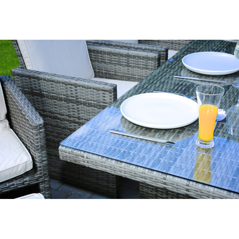 Amher 10 - Person Wicker Patio Dining Set with Rectangular Table , Cushions Included, Gray, Red